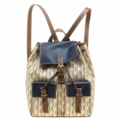 Carolina Herrera Beige/Multicolor Monogram Coated Canvas Drawstring Backpack Women