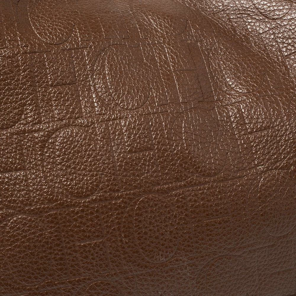 Carolina Herrera Brown Monogram Embossed Leather Hobo Women