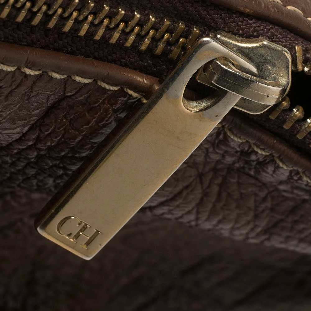 Carolina Herrera Brown Monogram Embossed Leather Hobo Women