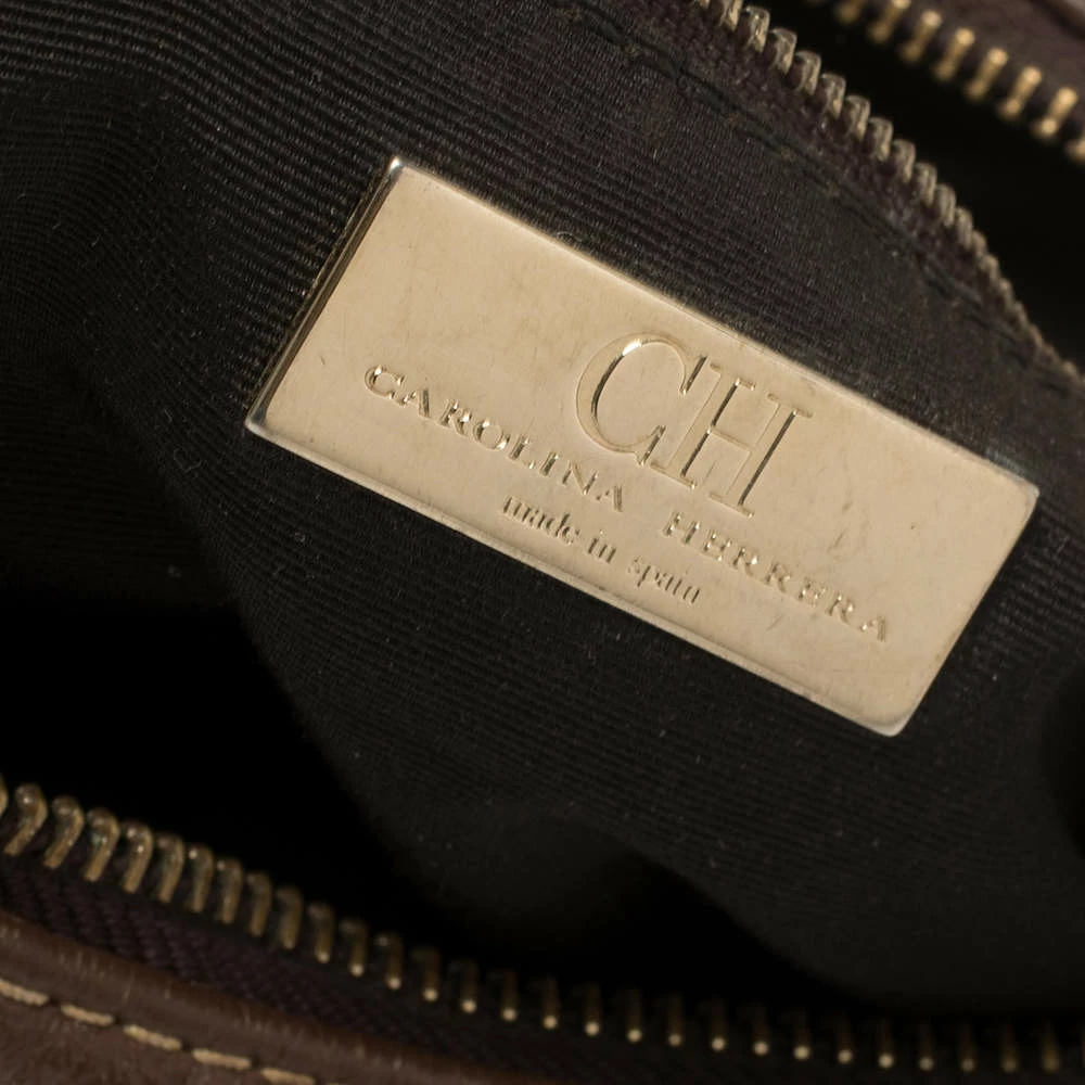 Carolina Herrera Brown Monogram Embossed Leather Hobo Women