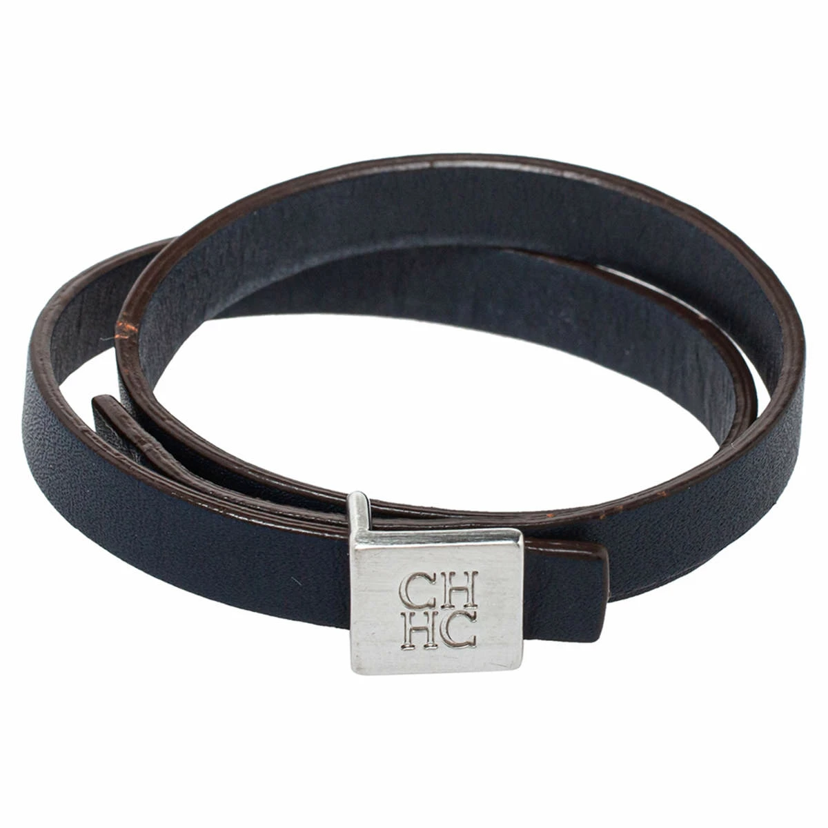 Carolina Herrera Blue Leather Let it Glow Double Loop Bracelet Women - Navy Blue