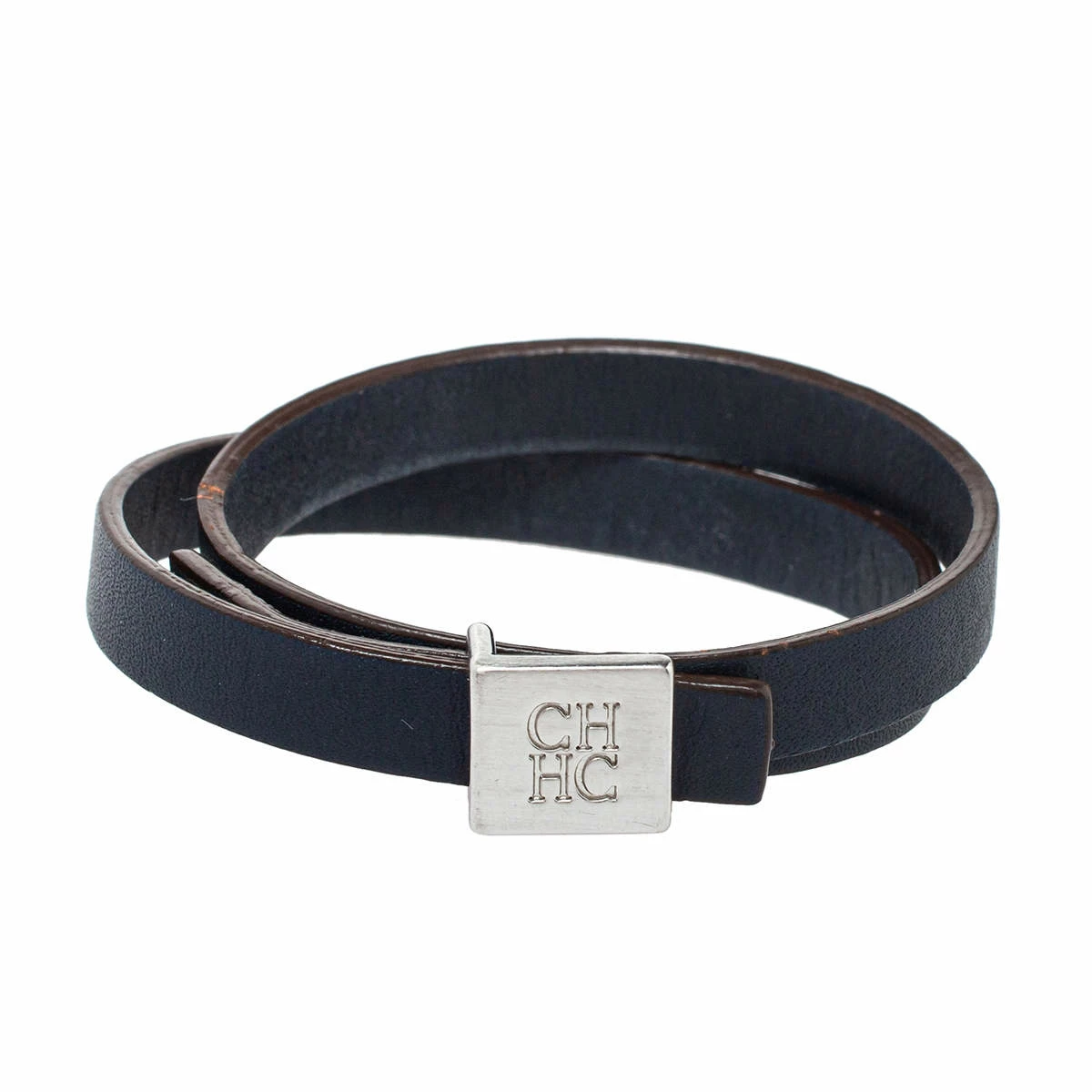 Carolina Herrera Blue Leather Let it Glow Double Loop Bracelet Women - Navy Blue
