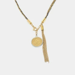 Carolina Herrera Black Braided Two Tone Medallion Pendant Necklace Women