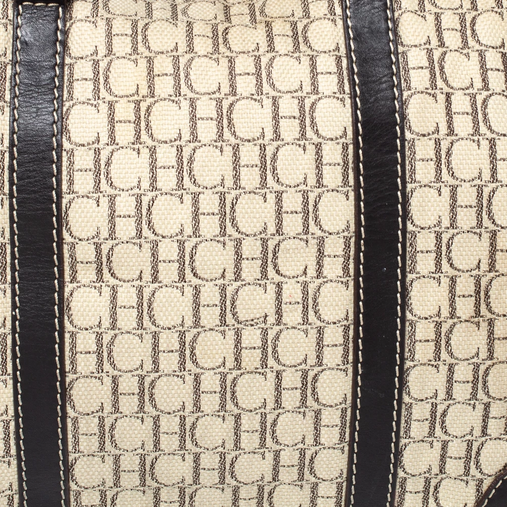 Carolina Herrera Beige/Brown Monogram Canvas and Leather Andy Boston Bag Women