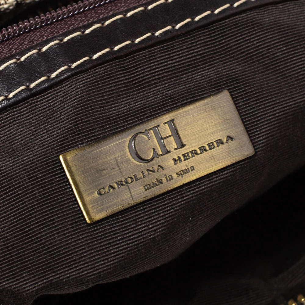 Carolina Herrera Beige/Brown Monogram Canvas and Leather Andy Boston Bag Women