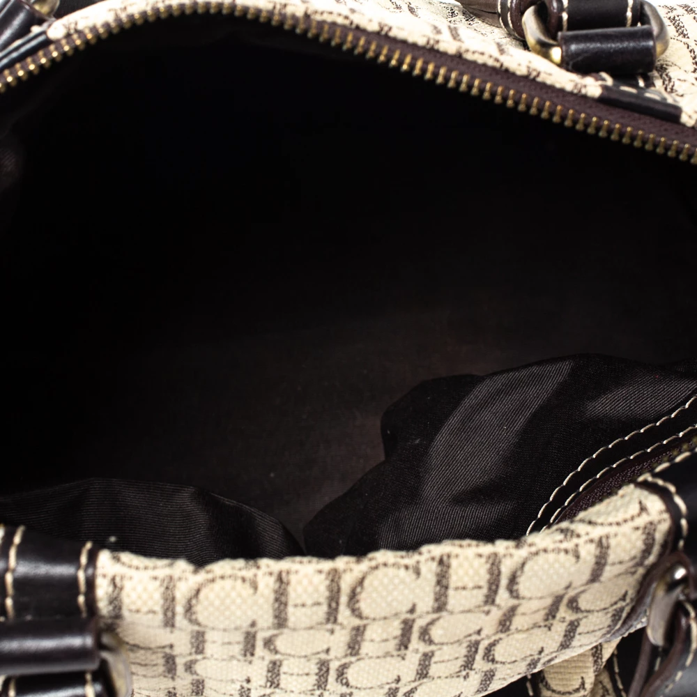 Carolina Herrera Beige/Brown Monogram Canvas and Leather Andy Boston Bag Women