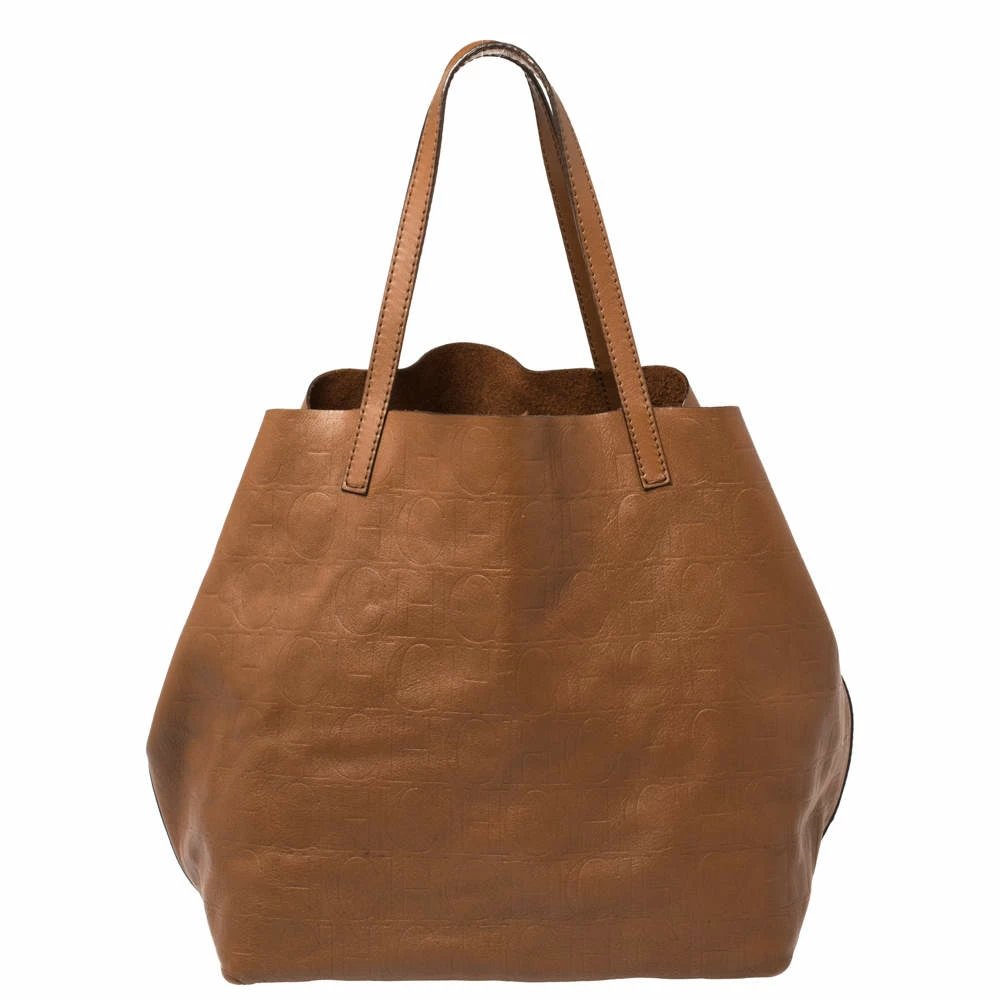 Carolina Herrera Brown Monogram Leather Matryoshka Tote Women