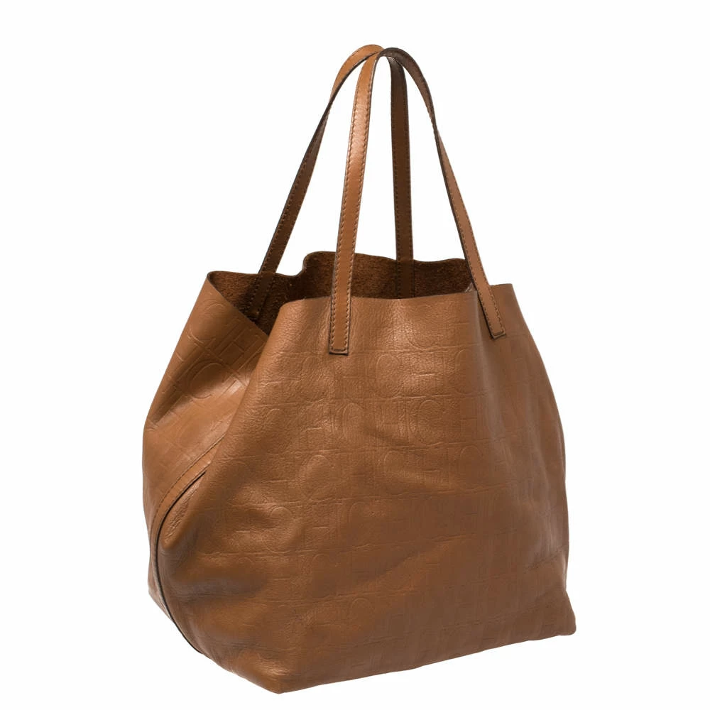 Carolina Herrera Brown Monogram Leather Matryoshka Tote Women
