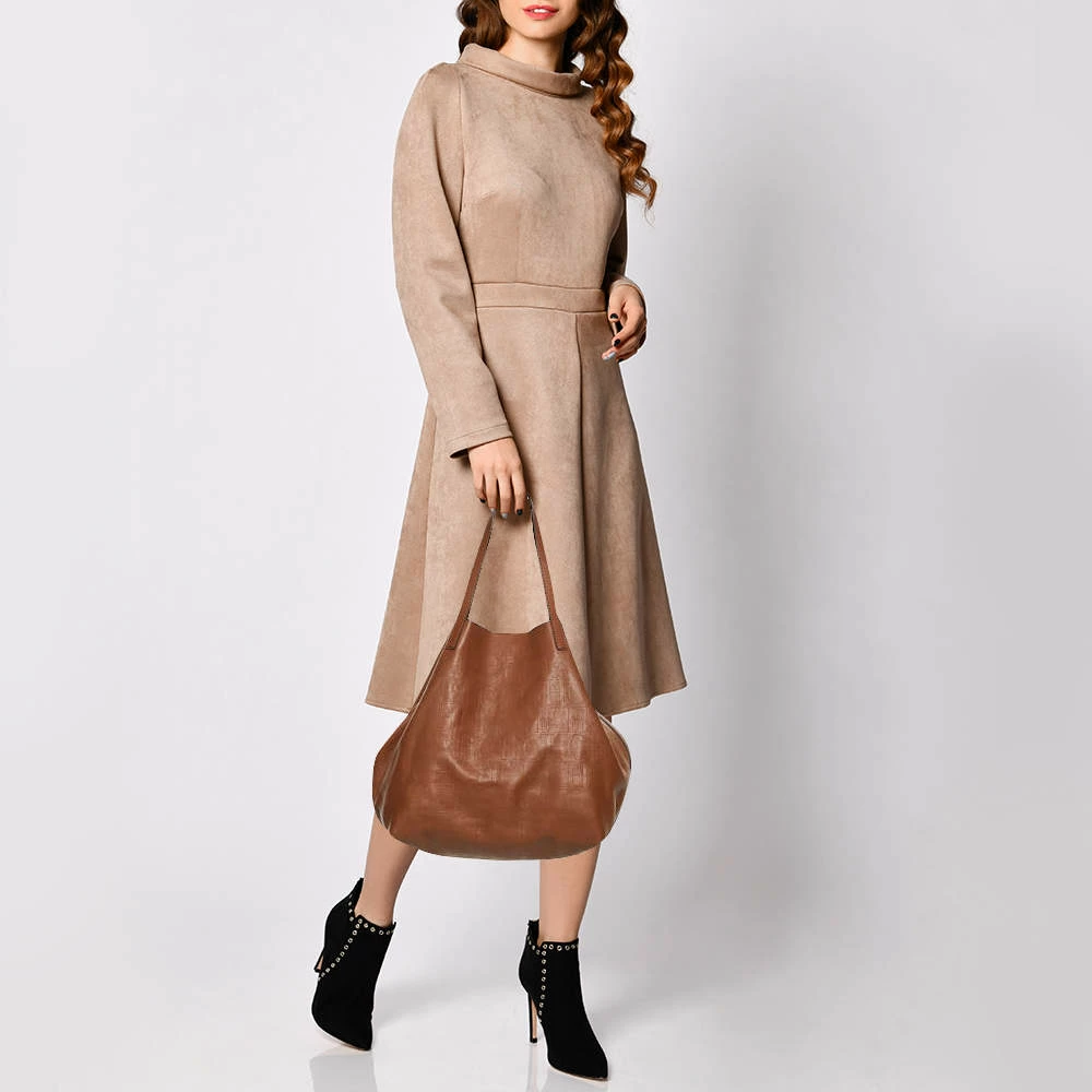 Carolina Herrera Brown Monogram Leather Matryoshka Tote Women