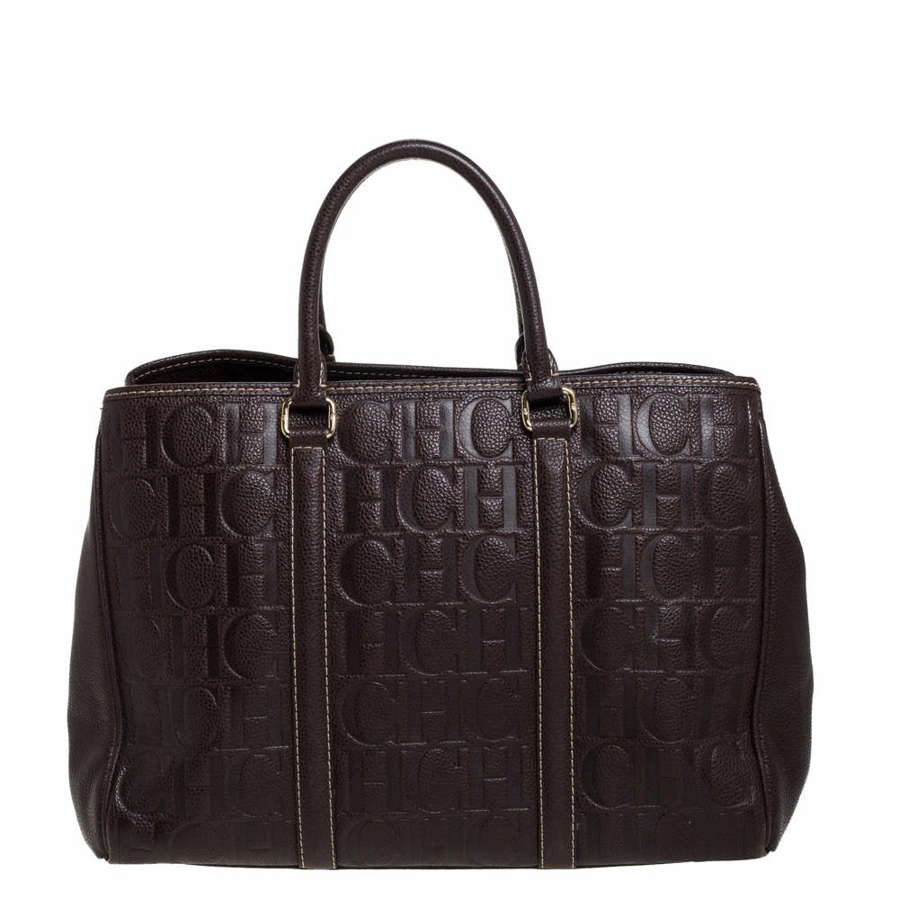 Carolina Herrera Brown Monogram Leather Matteo Tote Women
