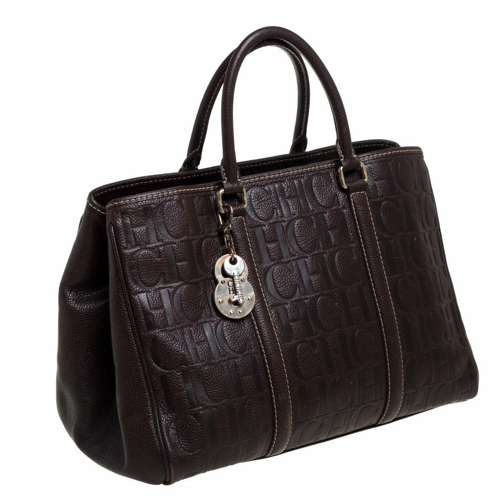 Carolina Herrera Brown Monogram Leather Matteo Tote Women