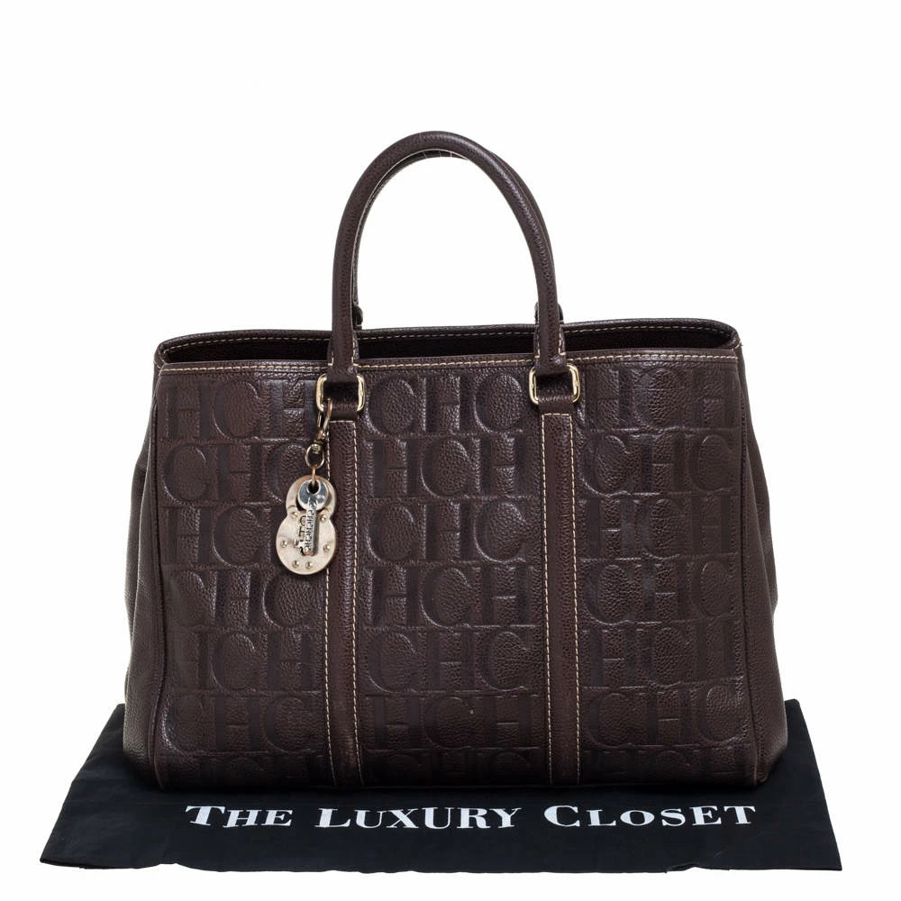 Carolina Herrera Brown Monogram Leather Matteo Tote Women