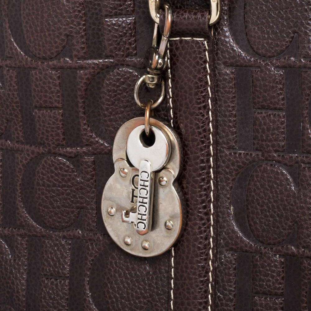 Carolina Herrera Brown Monogram Leather Matteo Tote Women