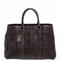 Carolina Herrera Brown Monogram Leather Matteo Tote Women