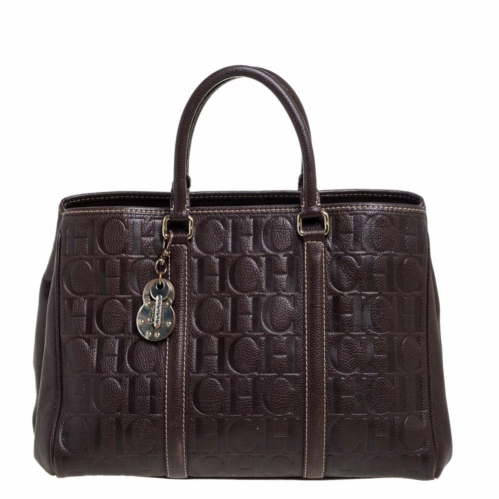 Carolina Herrera Brown Monogram Leather Matteo Tote Women
