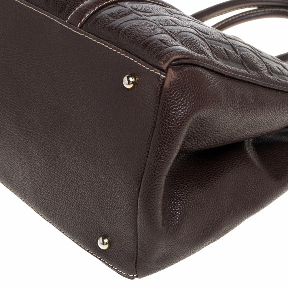 Carolina Herrera Brown Monogram Leather Matteo Tote Women