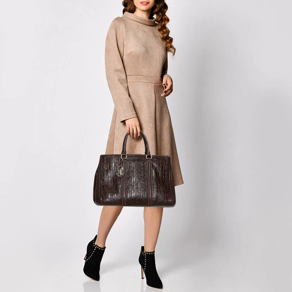 Carolina Herrera Brown Monogram Leather Matteo Tote Women