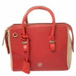 Carolina Herrera Red/Beige Leather And Nubuck Small Satchel Women