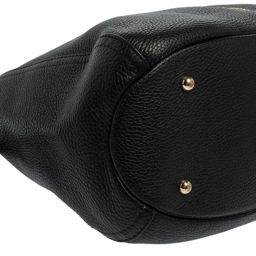 Carolina Herrera Black Pebbled Leather Hobo Women