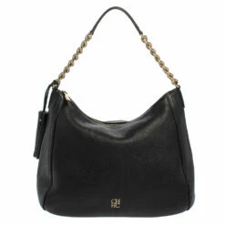 Carolina Herrera Black Pebbled Leather Hobo Women