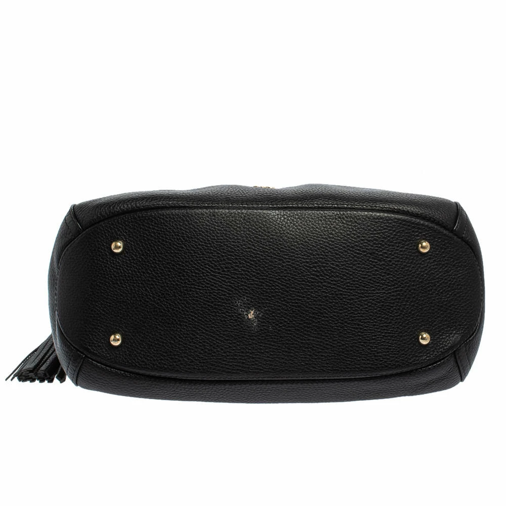 Carolina Herrera Black Pebbled Leather Hobo Women