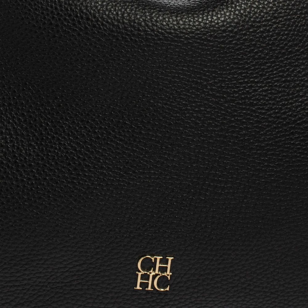 Carolina Herrera Black Pebbled Leather Hobo Women