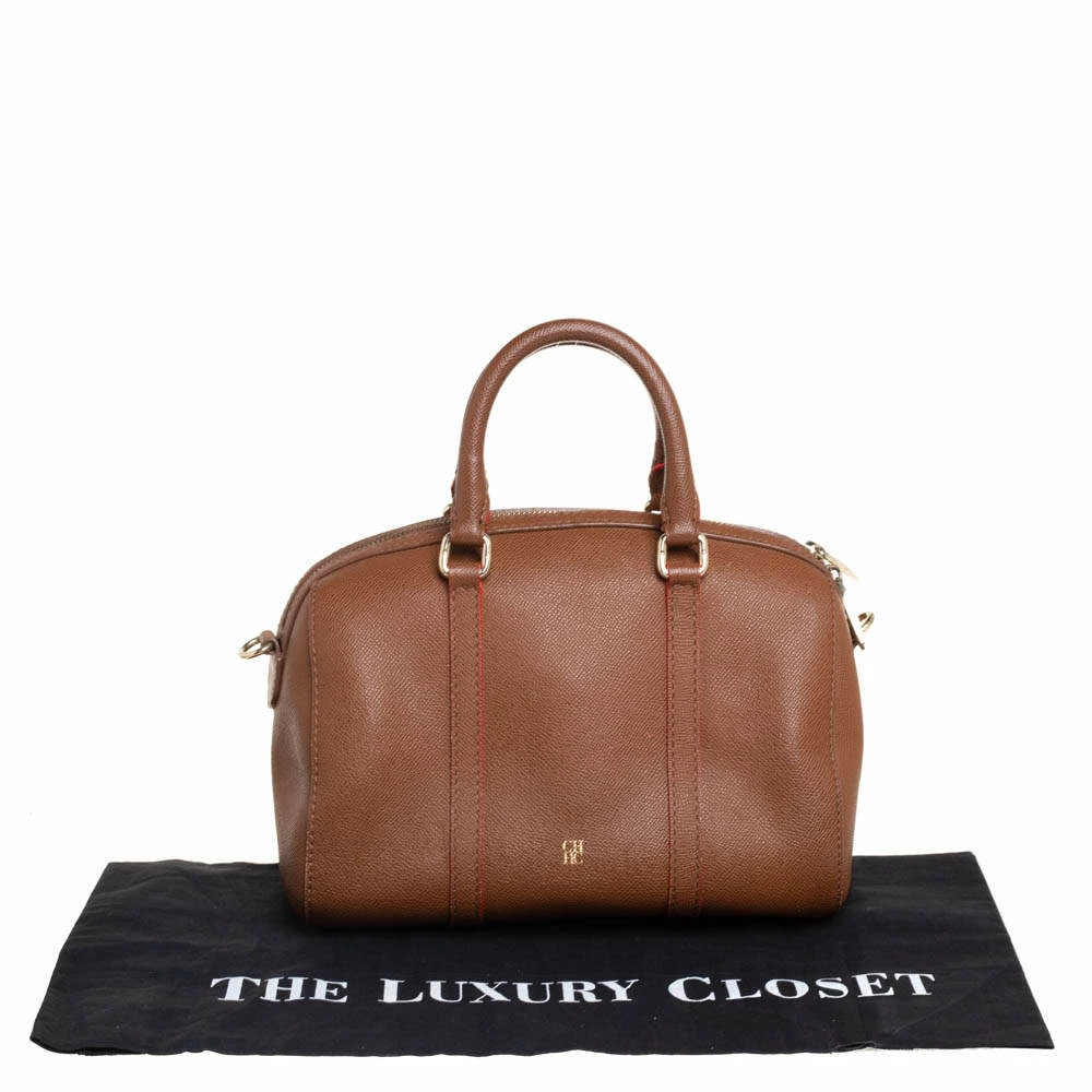 Carolina Herrera Brown Textured Leather Mini Andy Boston Bag Women