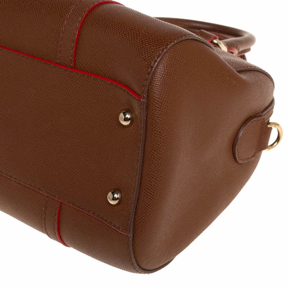 Carolina Herrera Brown Textured Leather Mini Andy Boston Bag Women