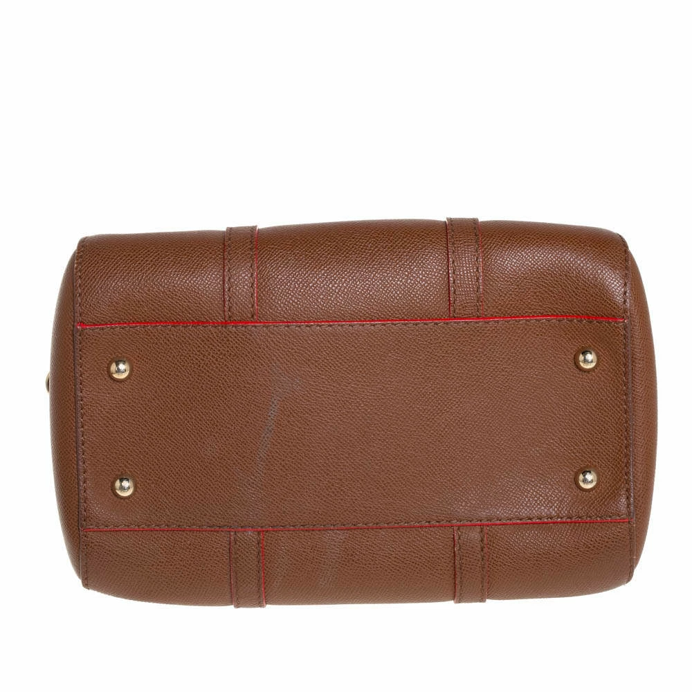 Carolina Herrera Brown Textured Leather Mini Andy Boston Bag Women