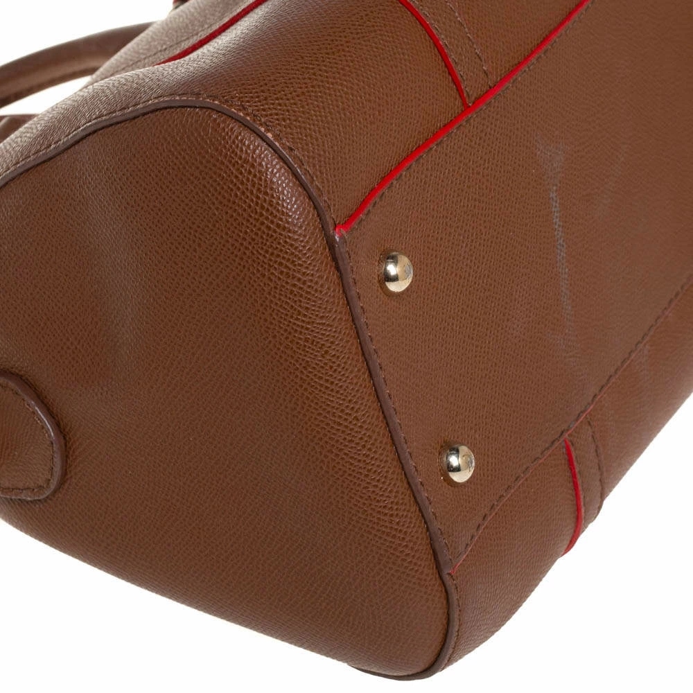 Carolina Herrera Brown Textured Leather Mini Andy Boston Bag Women