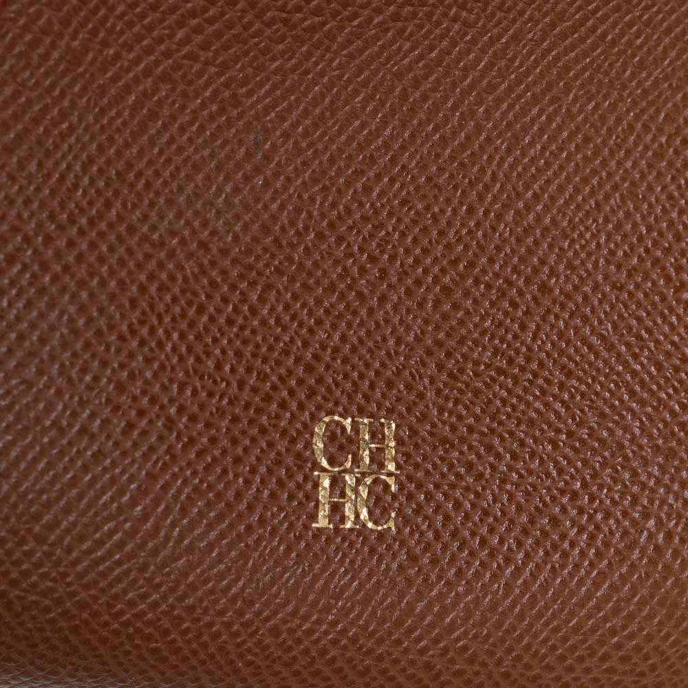 Carolina Herrera Brown Textured Leather Mini Andy Boston Bag Women