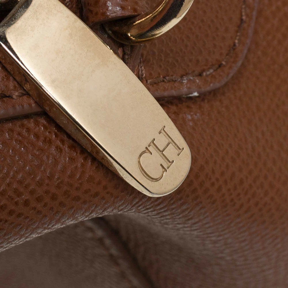 Carolina Herrera Brown Textured Leather Mini Andy Boston Bag Women