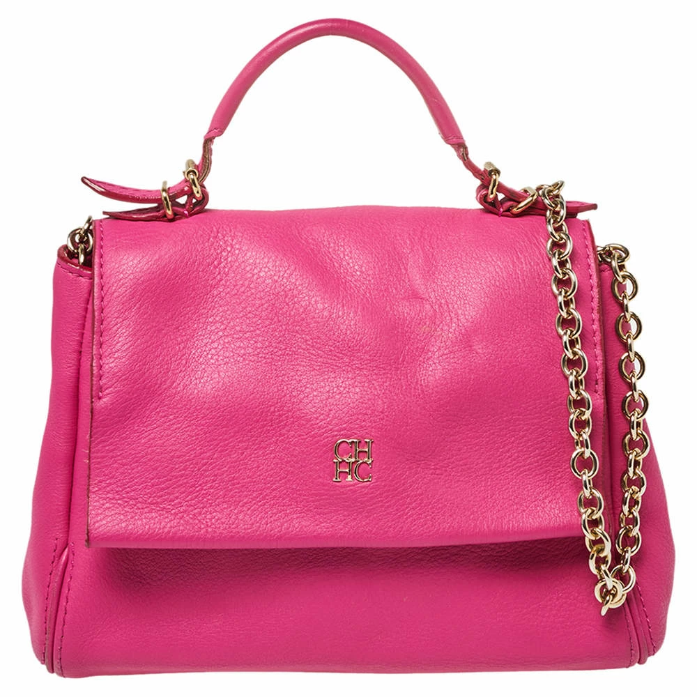 Carolina Herrera Pink Leather Mini Minuetto Top Handle Bag Women