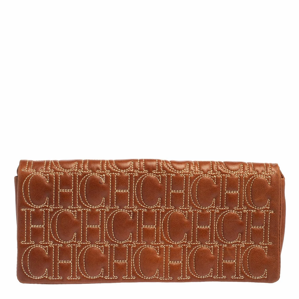 Carolina Herrera Brown Monogram Leather Clutch Women