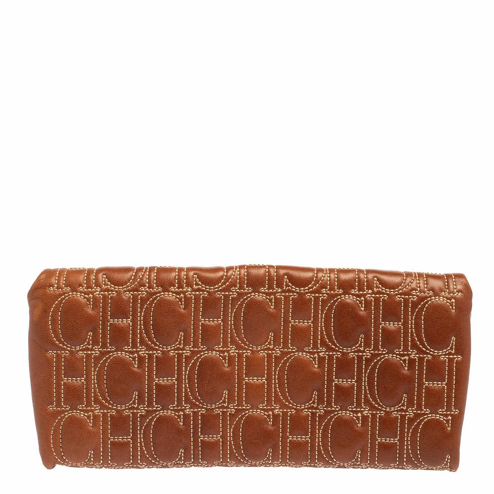 Carolina Herrera Brown Monogram Leather Clutch Women