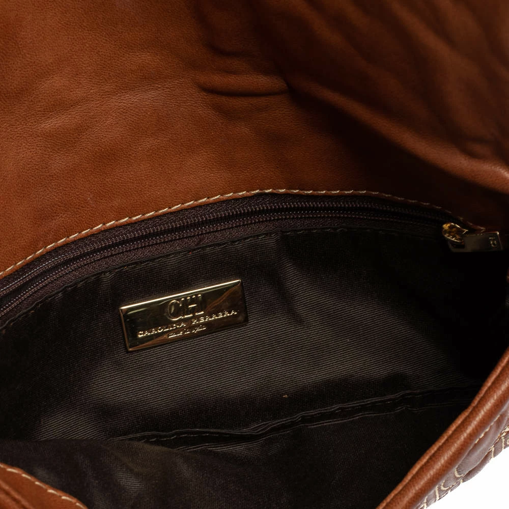 Carolina Herrera Brown Monogram Leather Clutch Women