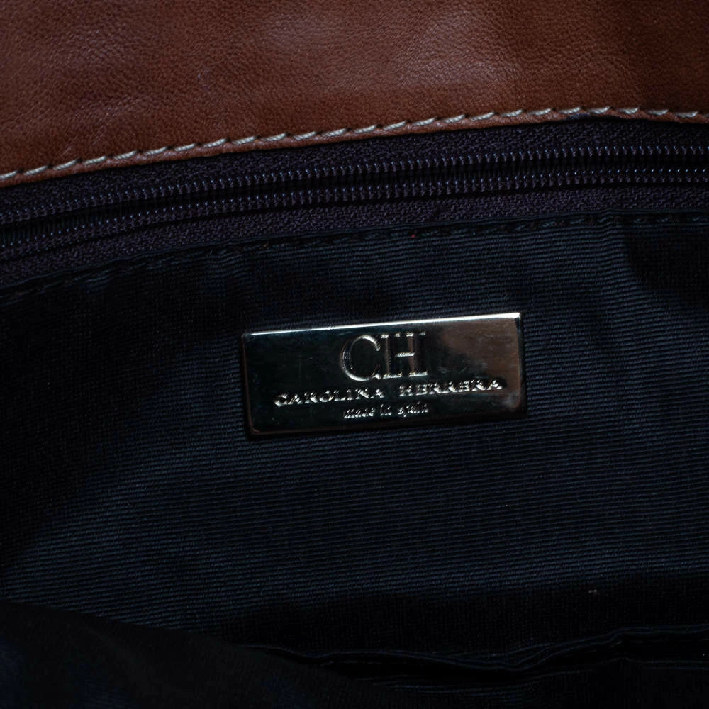 Carolina Herrera Brown Monogram Leather Clutch Women