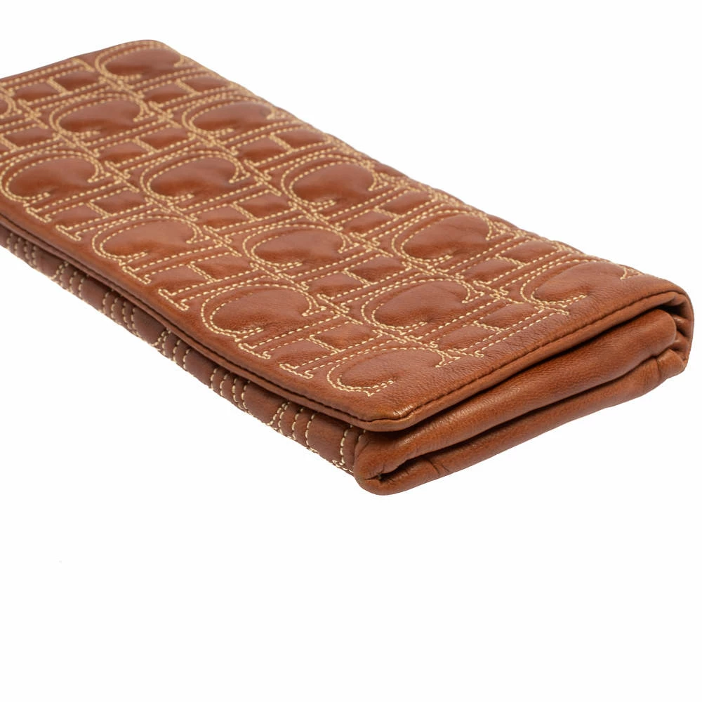 Carolina Herrera Brown Monogram Leather Clutch Women