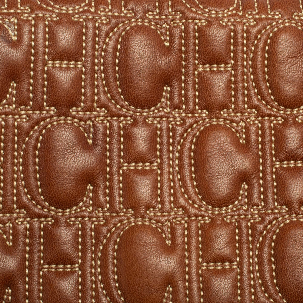 Carolina Herrera Brown Monogram Leather Clutch Women