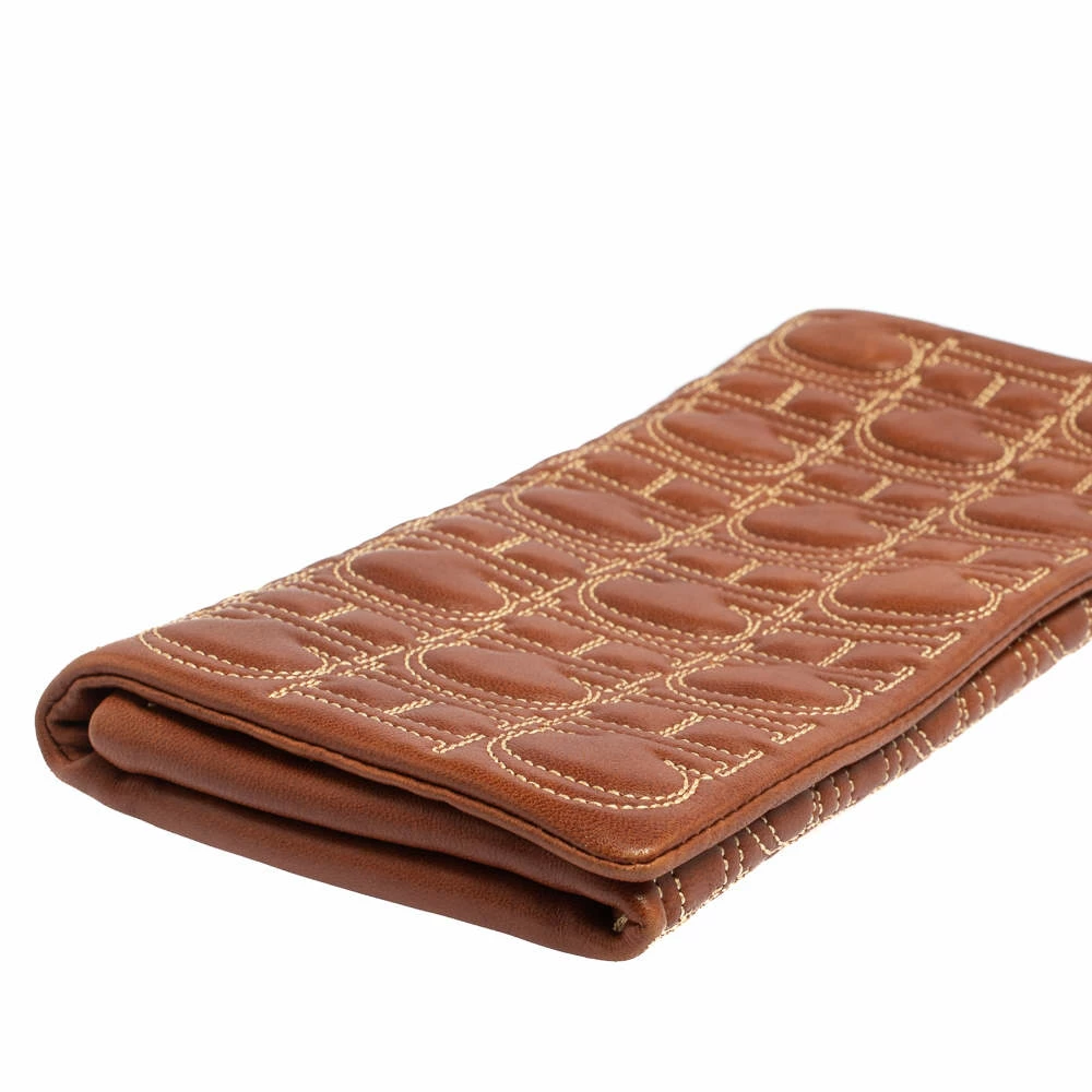 Carolina Herrera Brown Monogram Leather Clutch Women