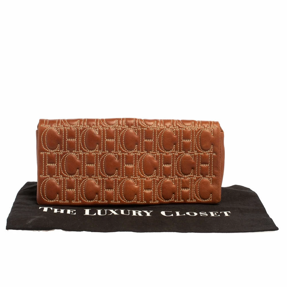 Carolina Herrera Brown Monogram Leather Clutch Women