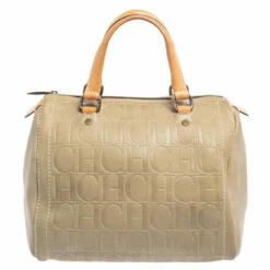 Carolina Herrera Light Beige Embossed Leather Andy Boston Bag Women