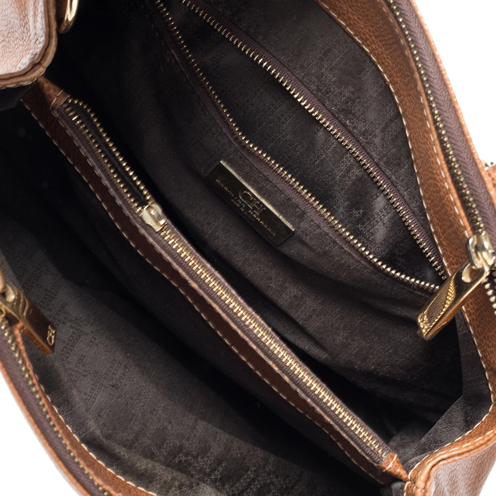 Carolina Herrera Brown Pebbled Leather Small Matteo Tote Women