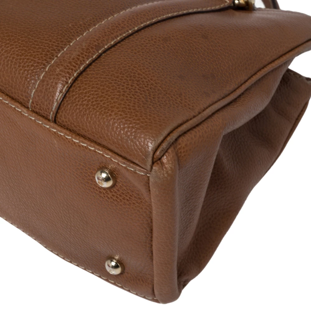 Carolina Herrera Brown Pebbled Leather Small Matteo Tote Women