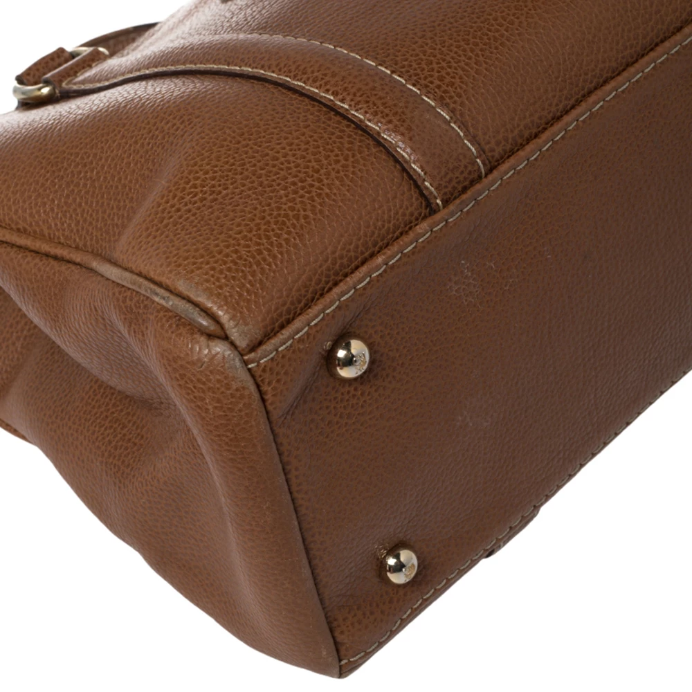 Carolina Herrera Brown Pebbled Leather Small Matteo Tote Women