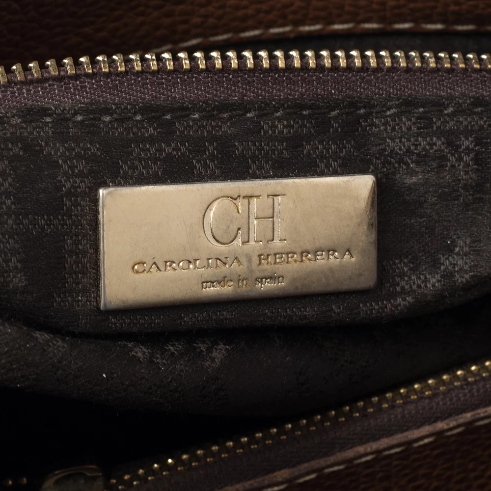 Carolina Herrera Brown Pebbled Leather Small Matteo Tote Women