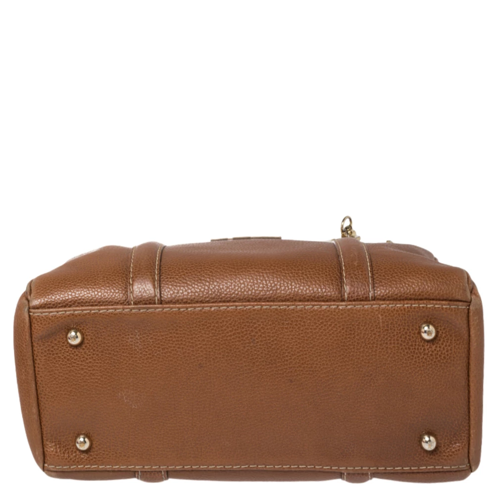 Carolina Herrera Brown Pebbled Leather Small Matteo Tote Women