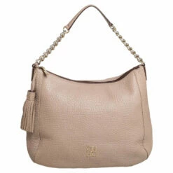 Carolina Herrera Beige Leather Chain Tassel Hobo Women