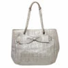 Carolina Herrera Metallic Grey Monogram Leather Audrey Tote Women