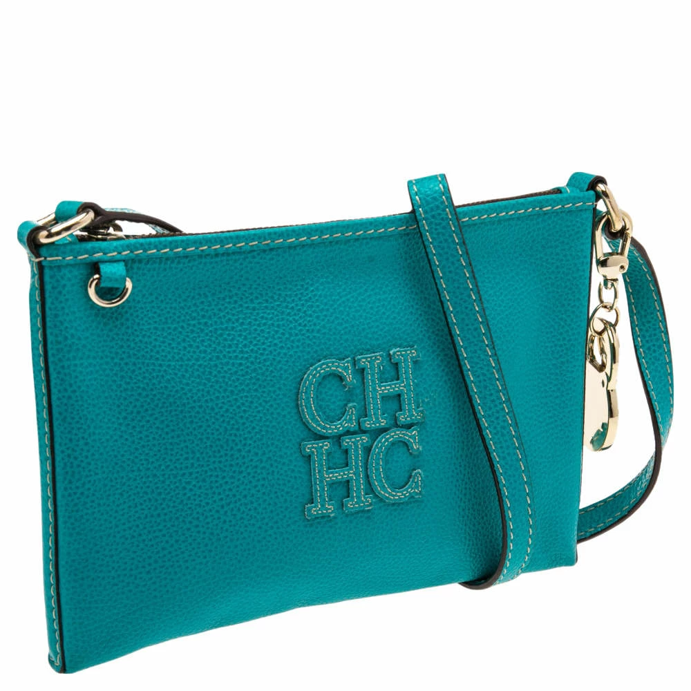 Carolina Herrera Turquoise Blue Leather Crossbody Bag Women